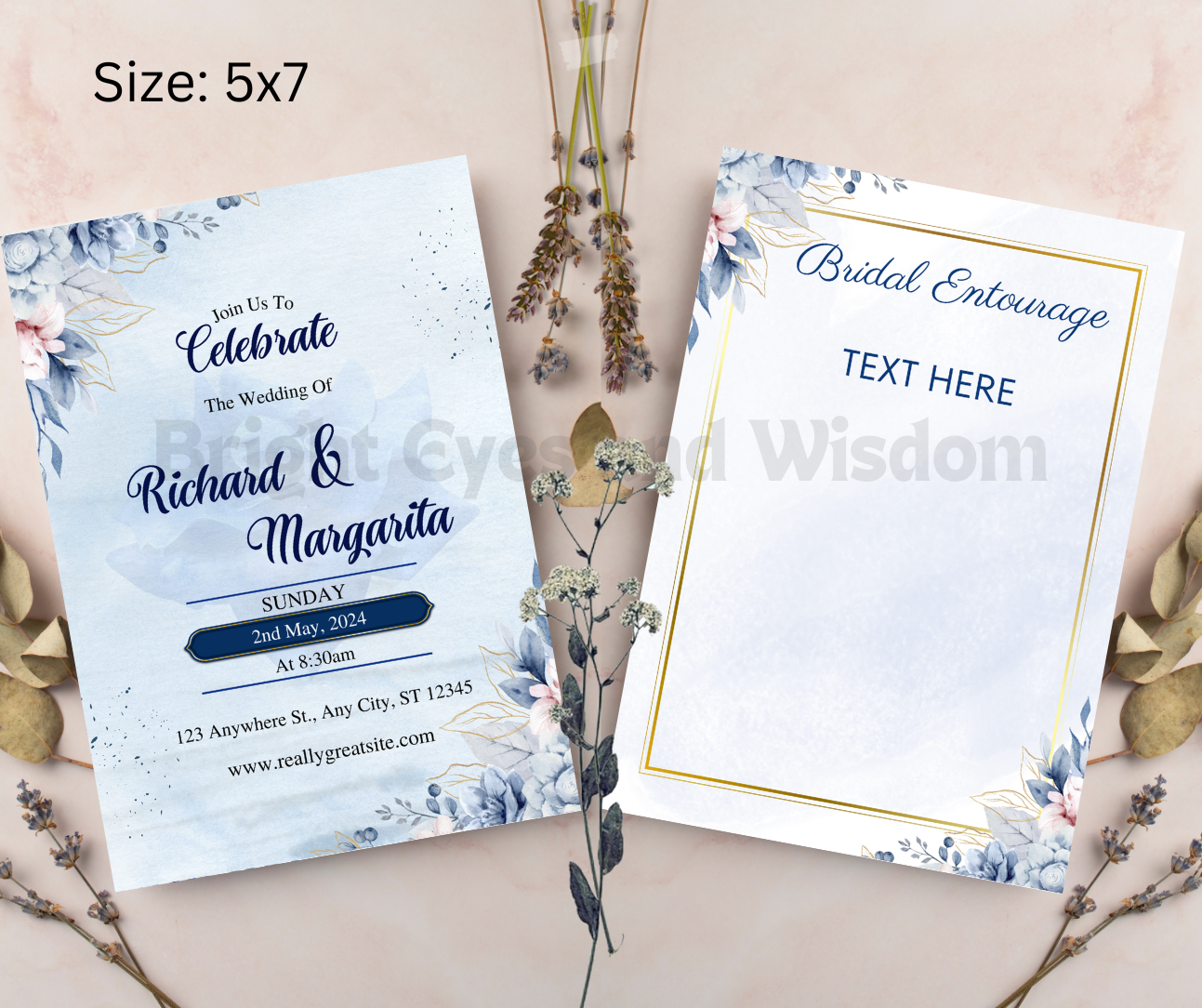 Editable Wedding Invitation Card Template| Canva| D5